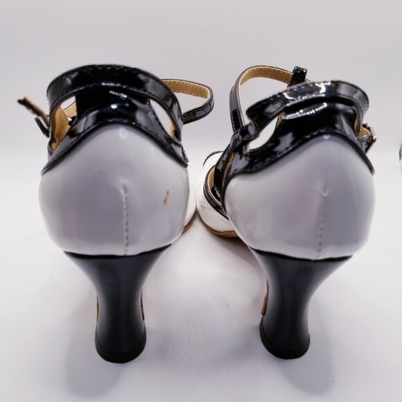 40s Style Dance and Sway White Patent Leather Peep Toe T-strap - Size 8-9 - Picture 4 of 7